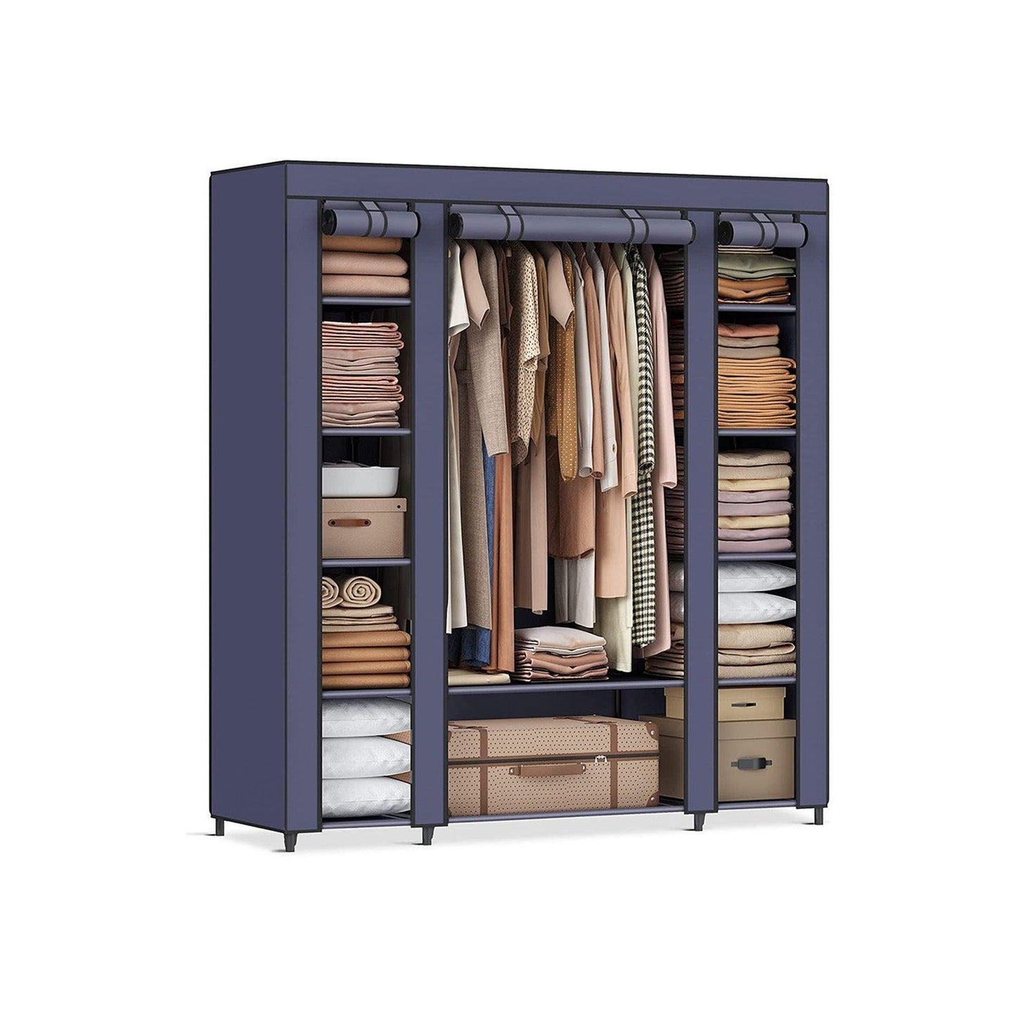Portable Closet with 12 Compartments Dark Blue FredCo