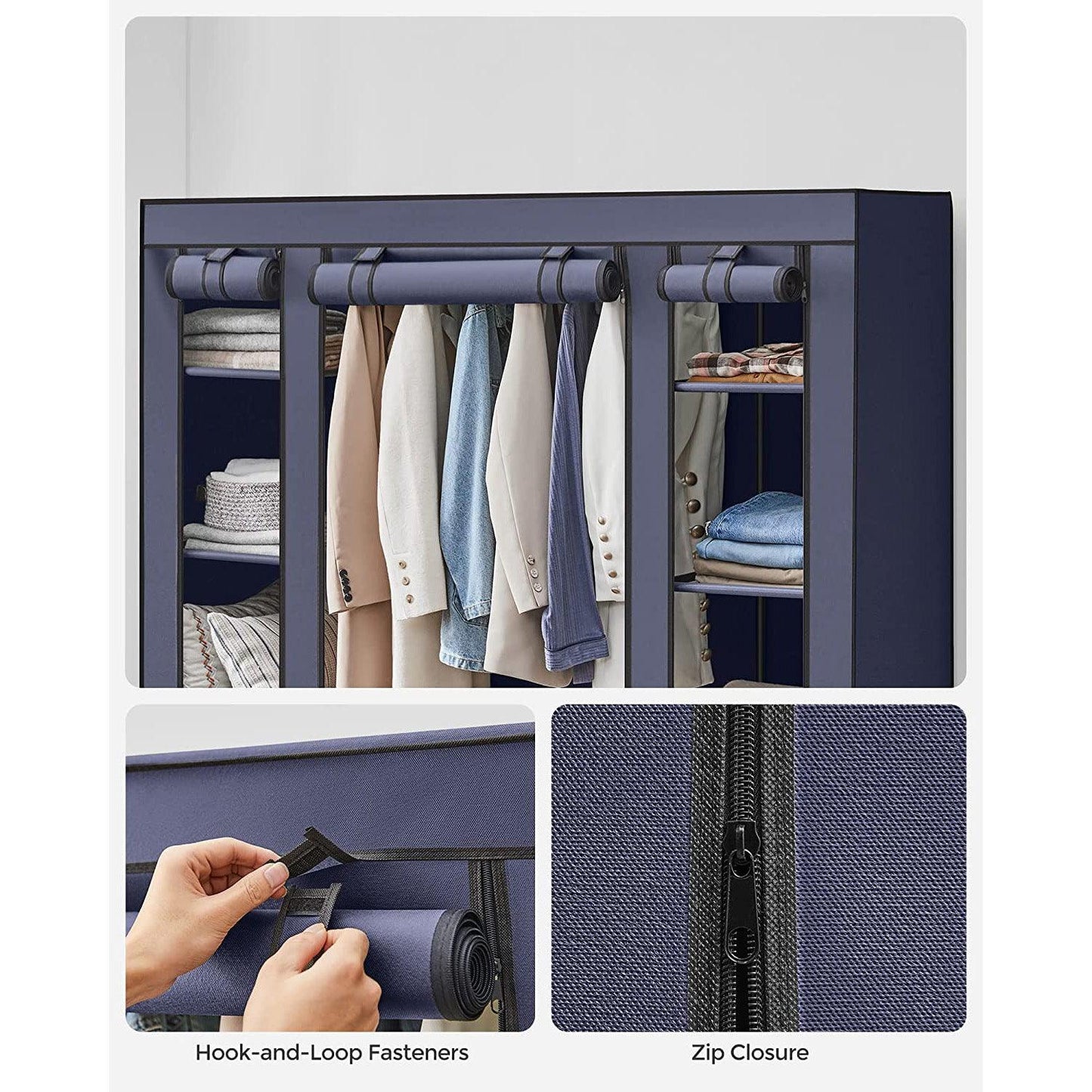 Portable Closet with 12 Compartments Dark Blue FredCo