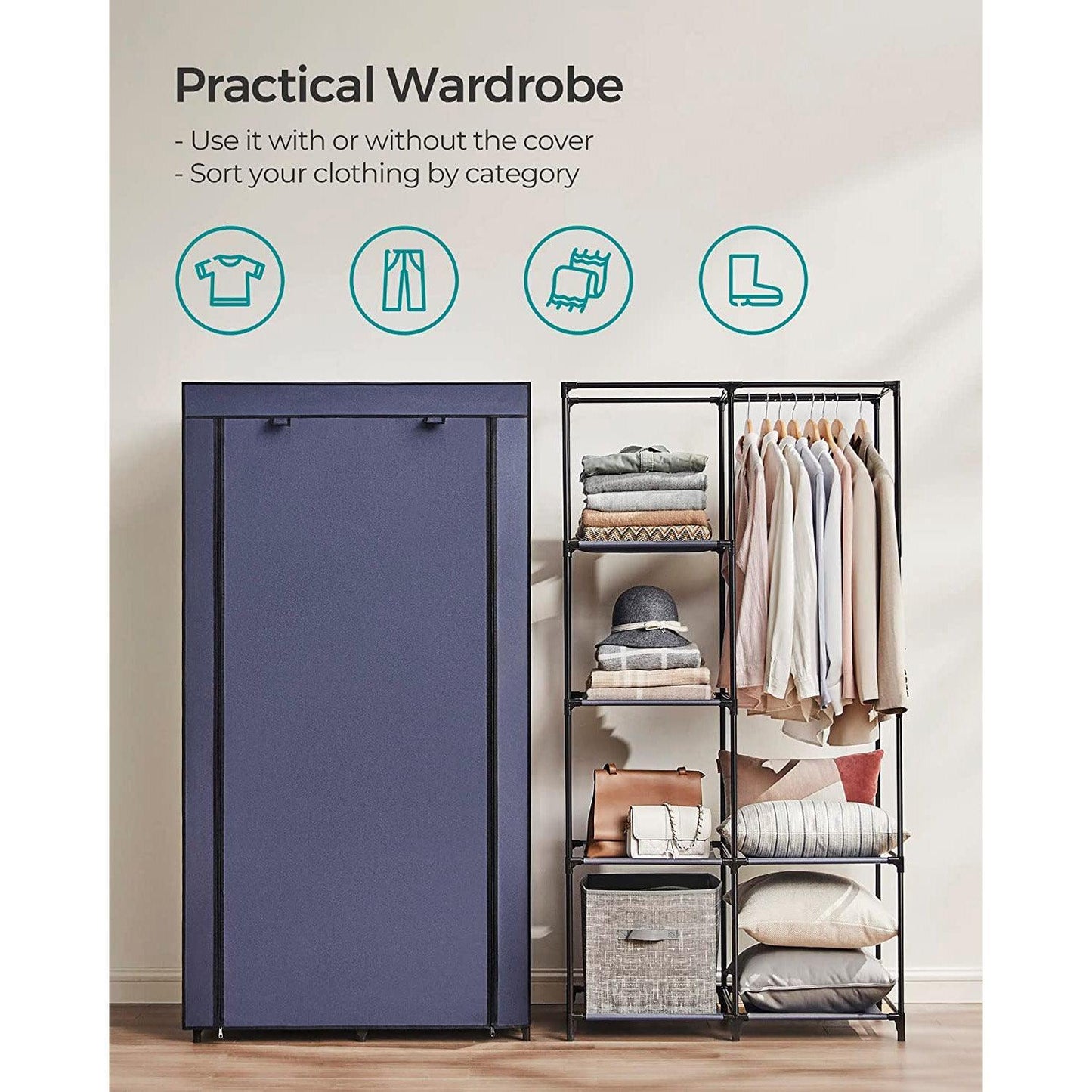 Portable Closet with 6 Shelves Dark Blue FredCo