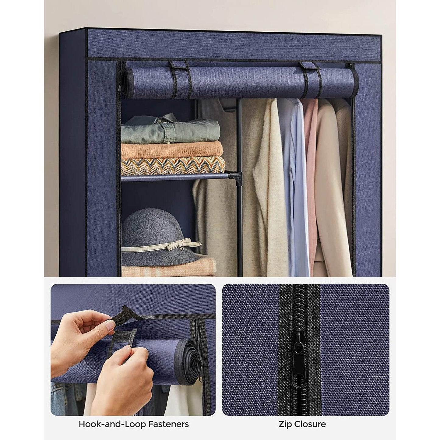 Portable Closet with 6 Shelves Dark Blue FredCo