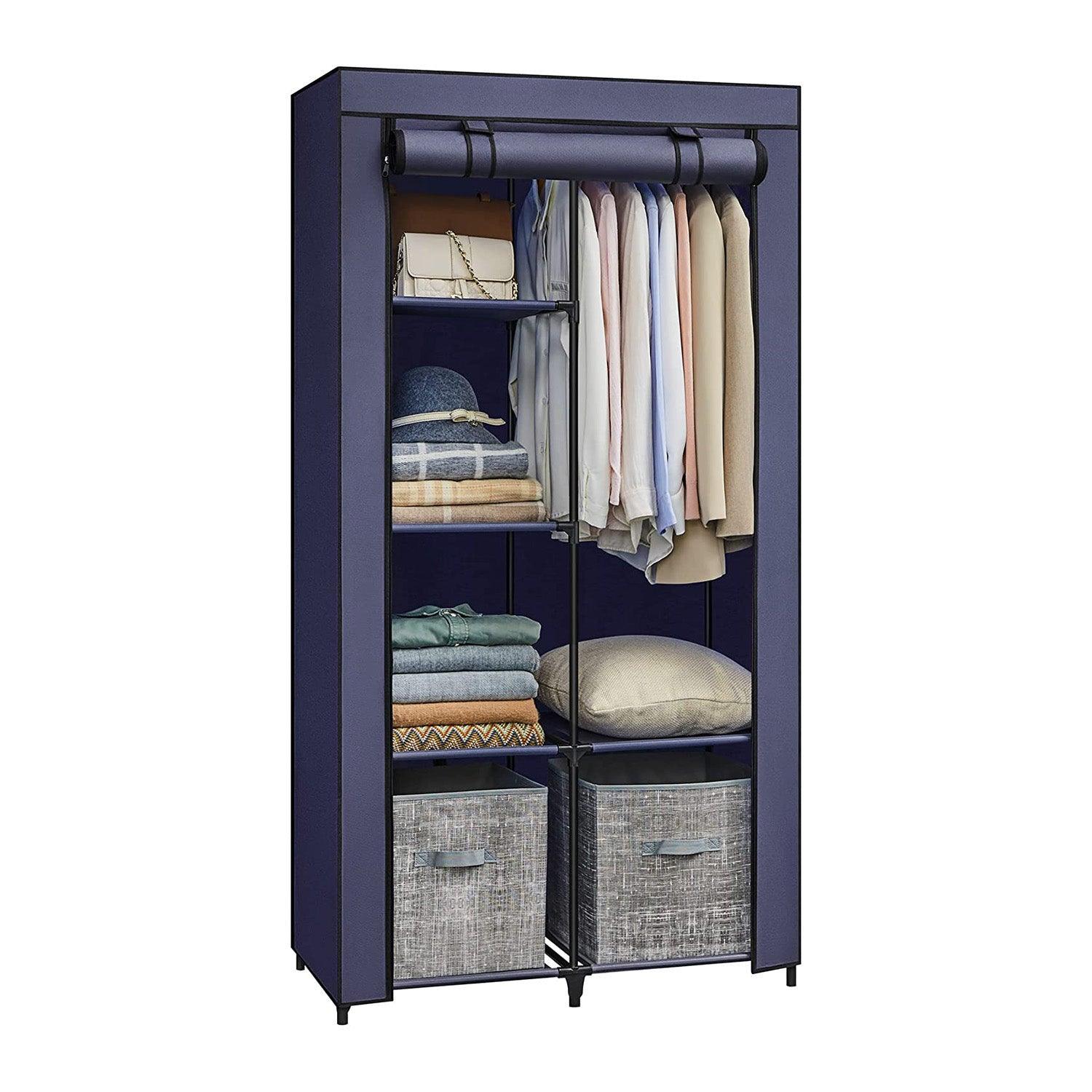 Portable Closet with 6 Shelves Dark Blue FredCo