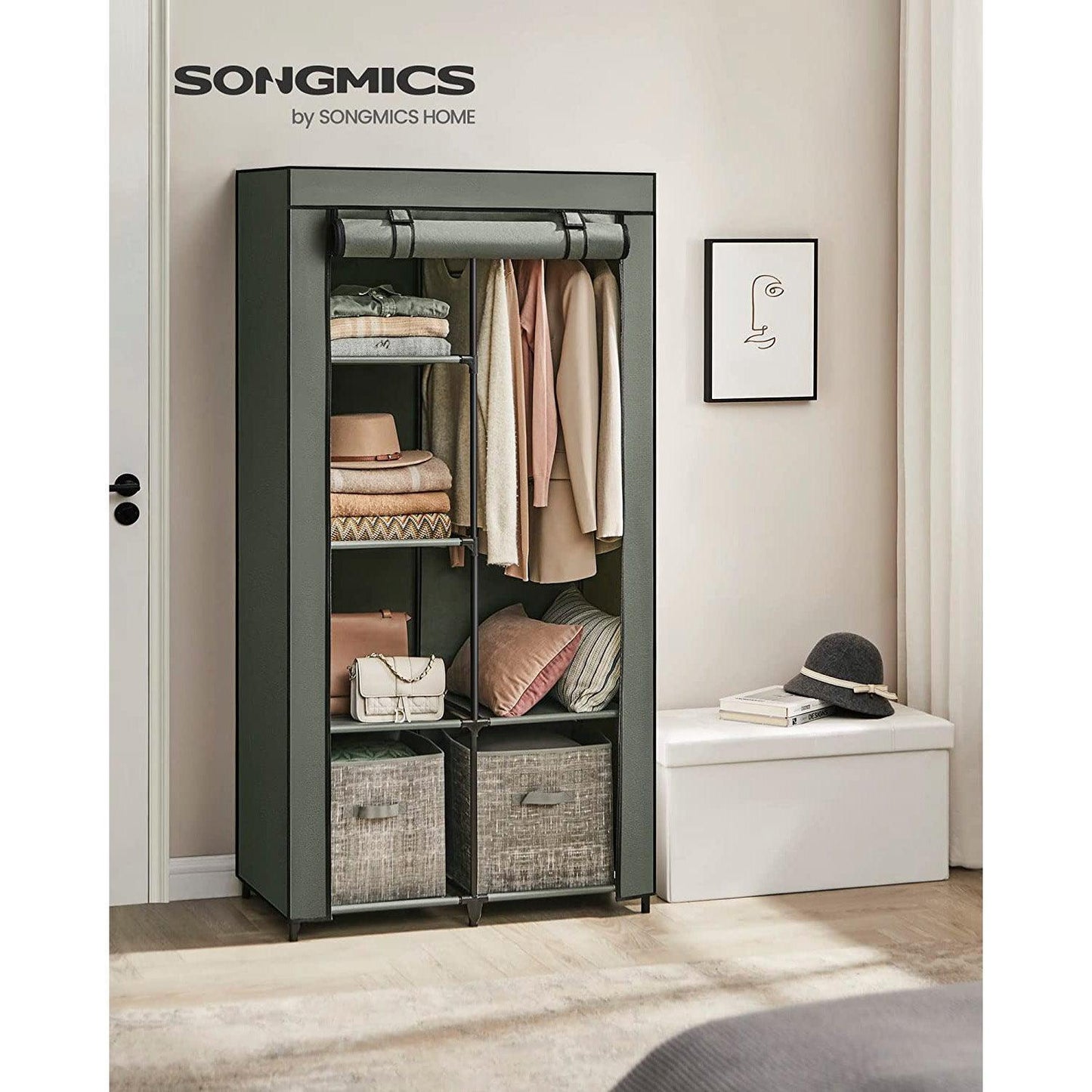 Portable Closet with 6 Shelves Sage Green FredCo