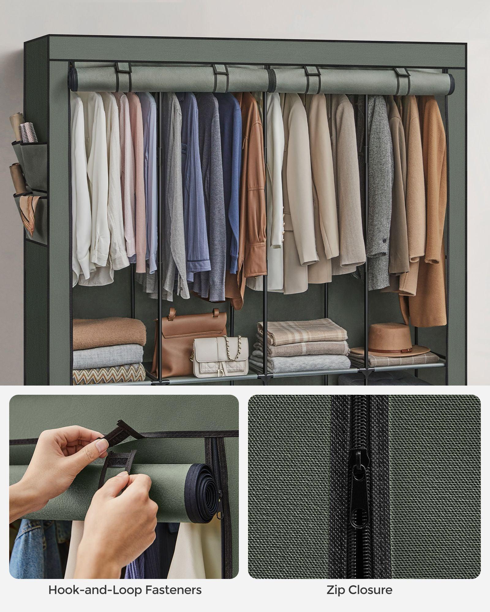 Portable Closet with Cover 4 Hanging Rods and Shelves FredCo