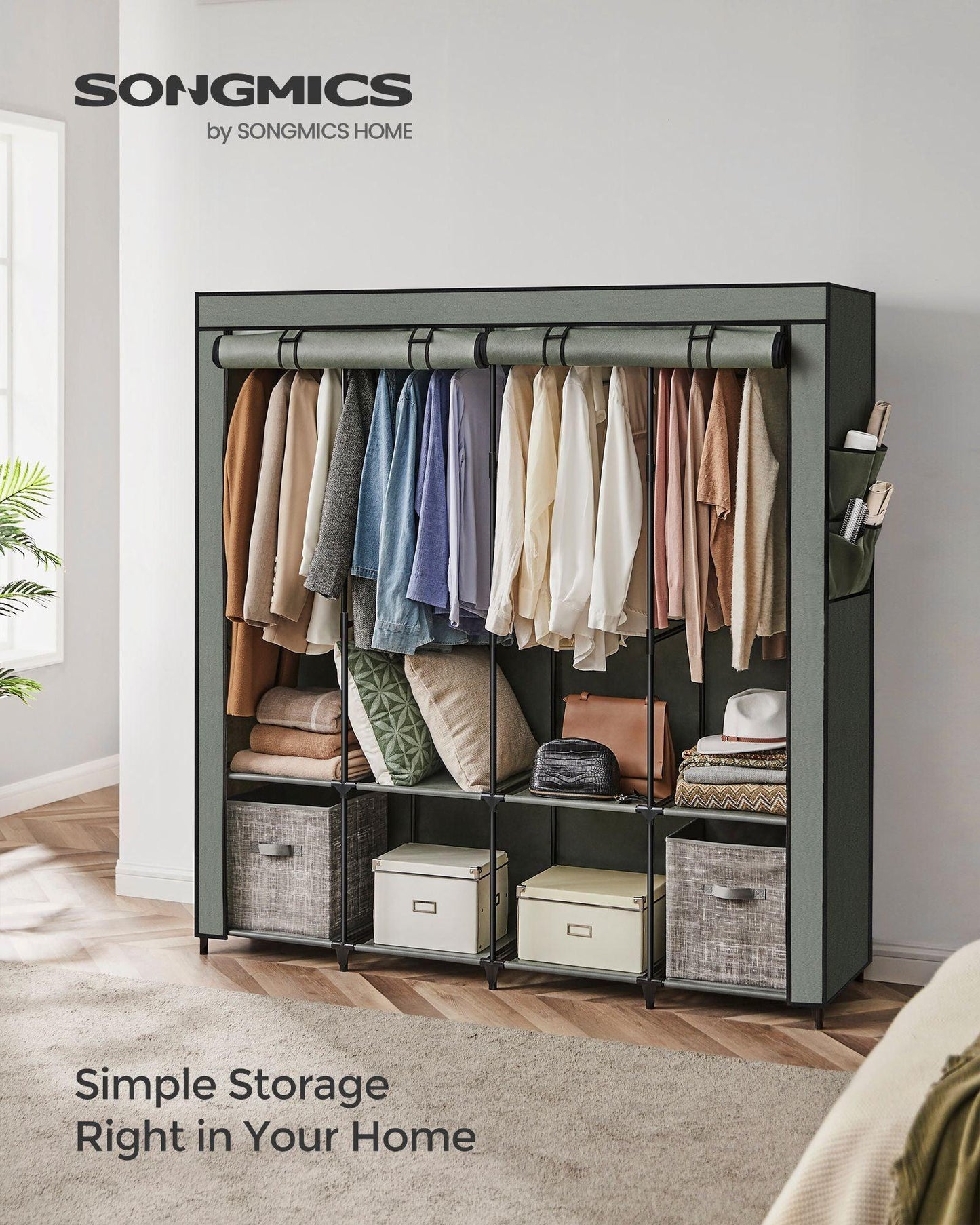Portable Closet with Cover 4 Hanging Rods and Shelves FredCo