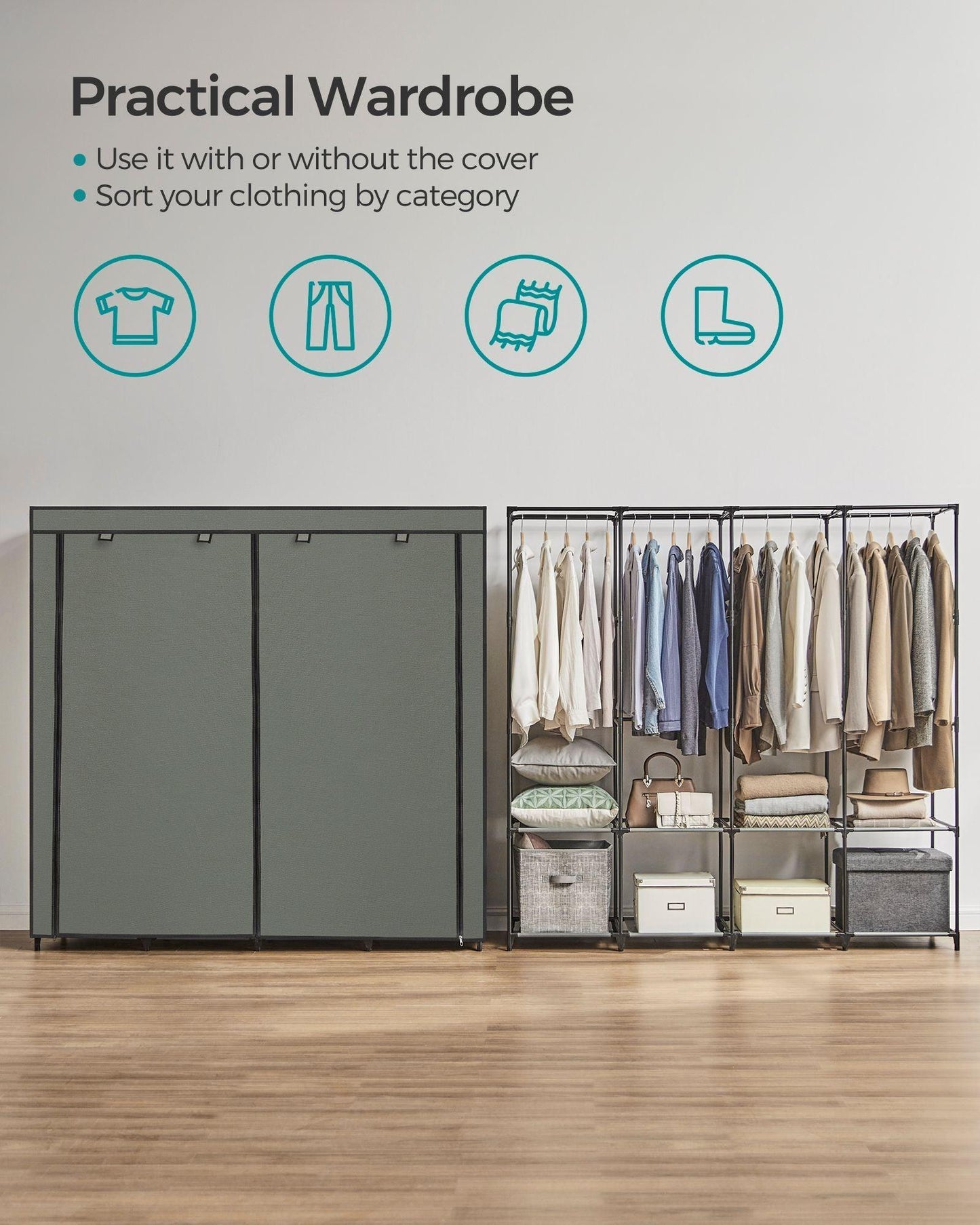 Portable Closet with Cover 4 Hanging Rods and Shelves FredCo