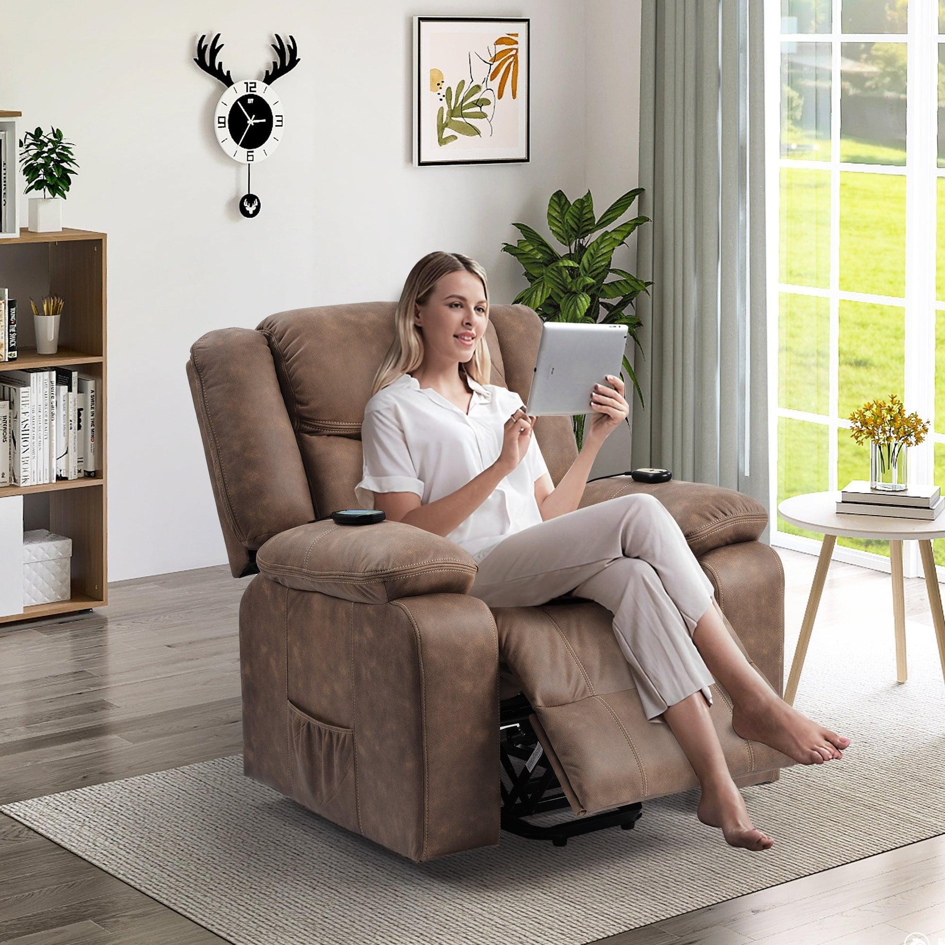 Power Lift Chair with Adjustable Massage and Heating Function, Brown FredCo