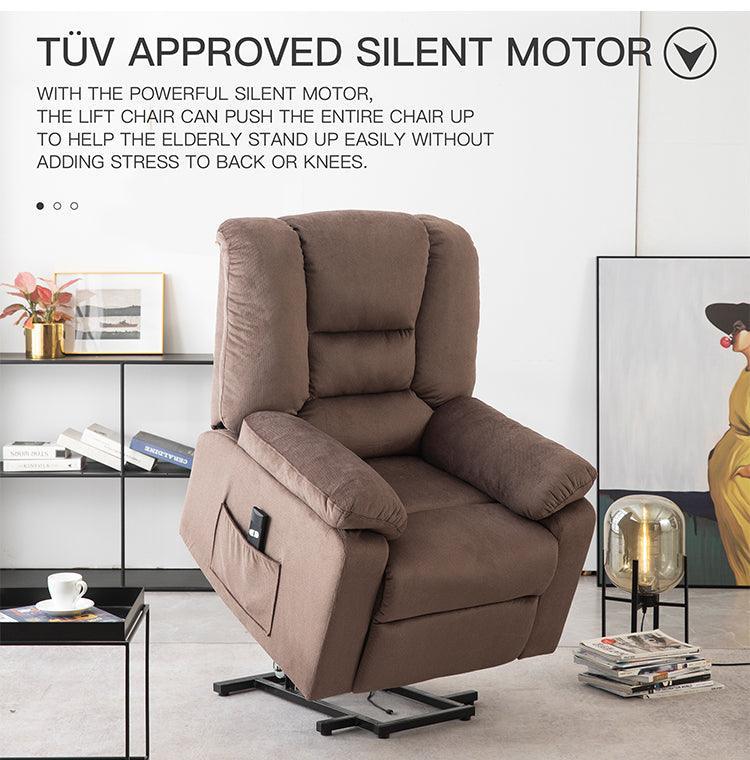 Power Lift Recliner Chair with Infinite Positioning, Plush Velvet Upholstery, Brown FredCo