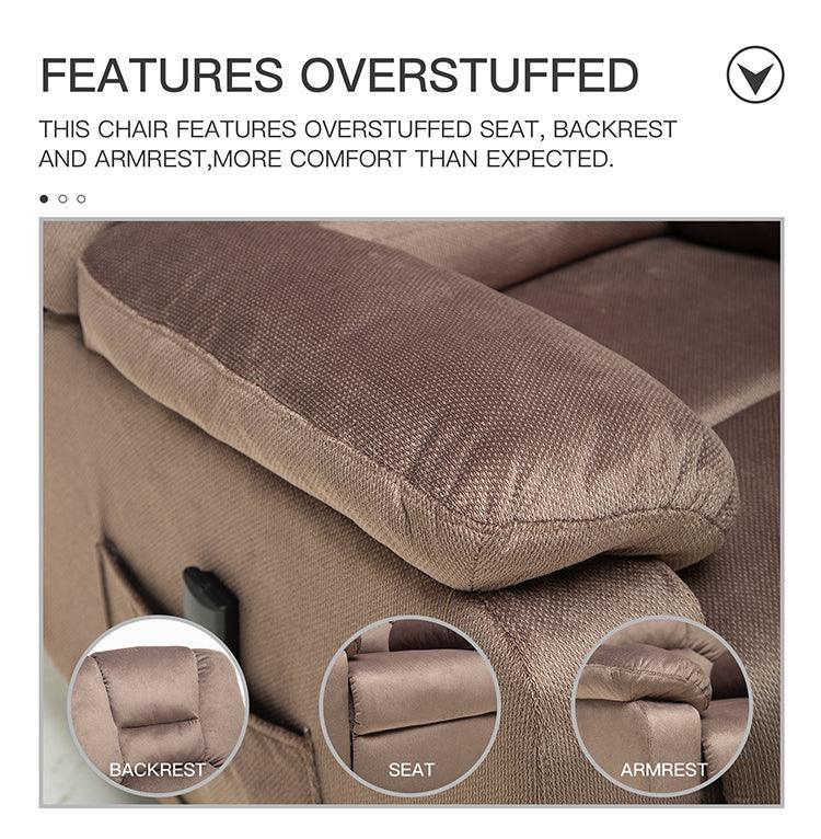 Power Lift Recliner Chair with Infinite Positioning, Plush Velvet Upholstery, Brown FredCo