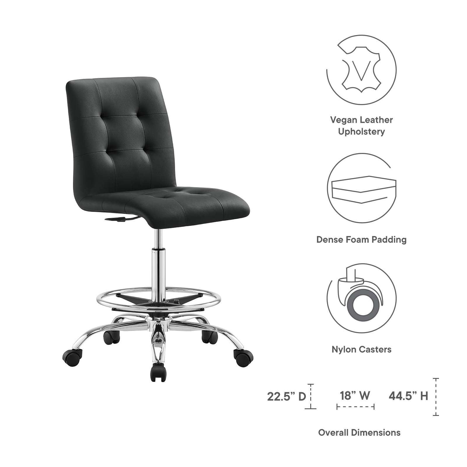 Prim Armless Vegan Leather Drafting Chair, EEI-4981 FredCo