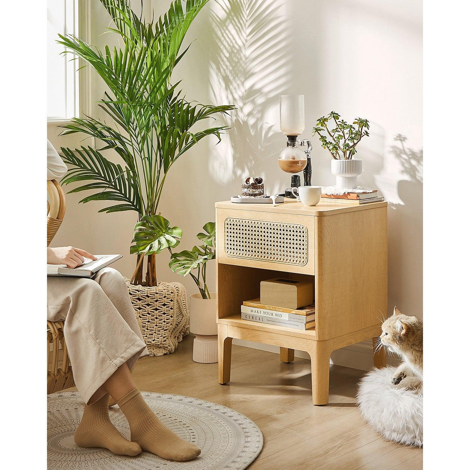 Rattan Nightstand with Drawer FredCo