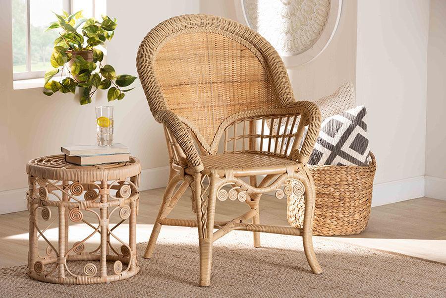 Ratu Modern Bohemian Natural Brown Rattan Accent Chair FredCo
