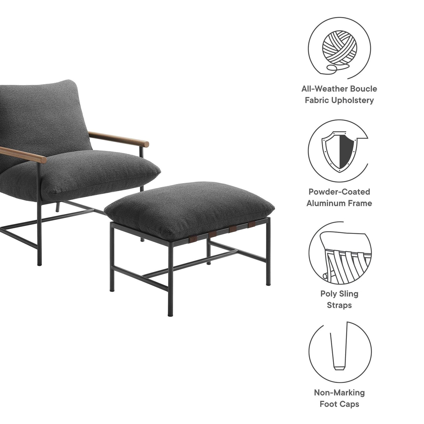 Raya Outdoor Patio Boucle Lounge Chair and Ottoman by Modway EEI-7292 FredCo