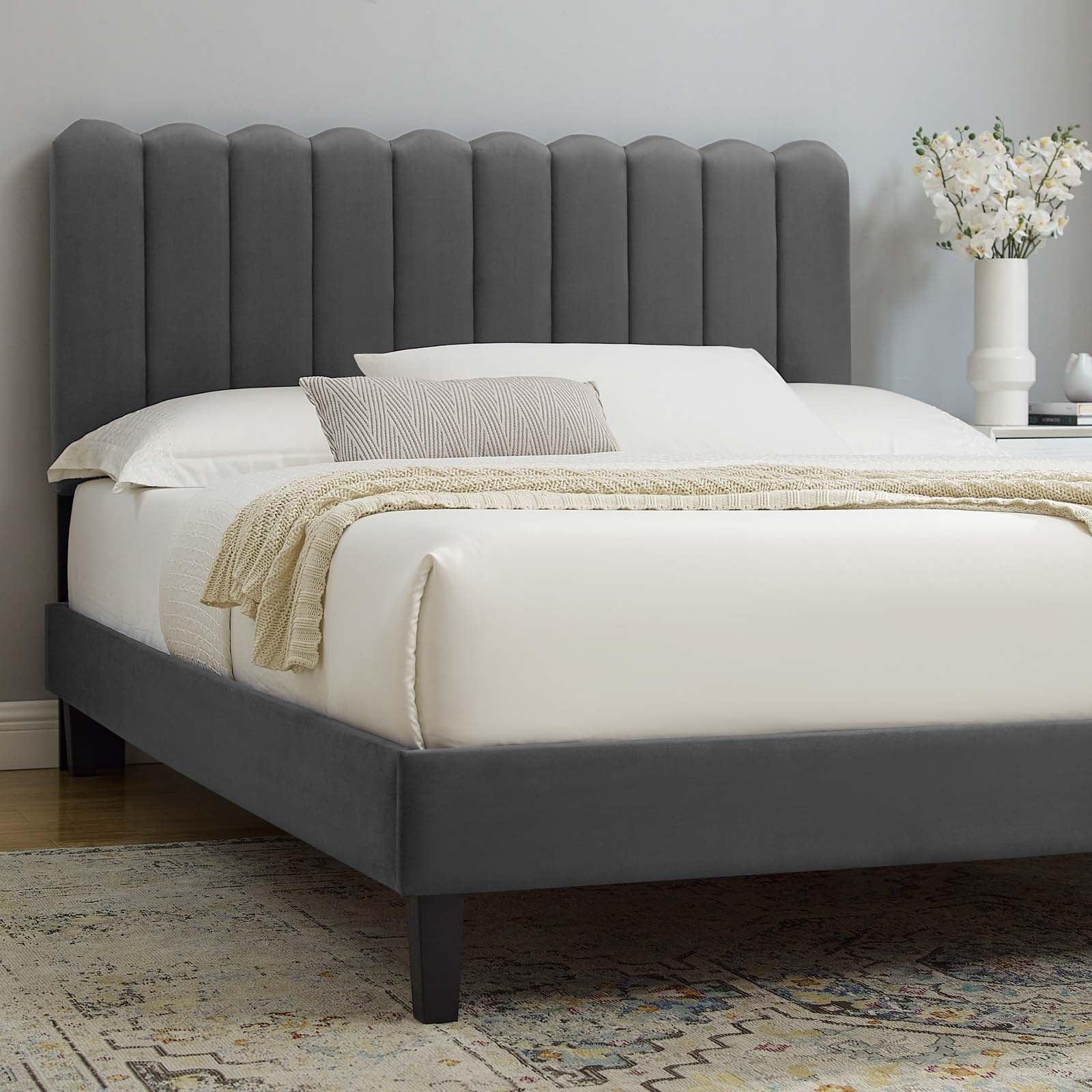 Reagan King Performance Velvet Platform Bed, MOD-7078 FredCo
