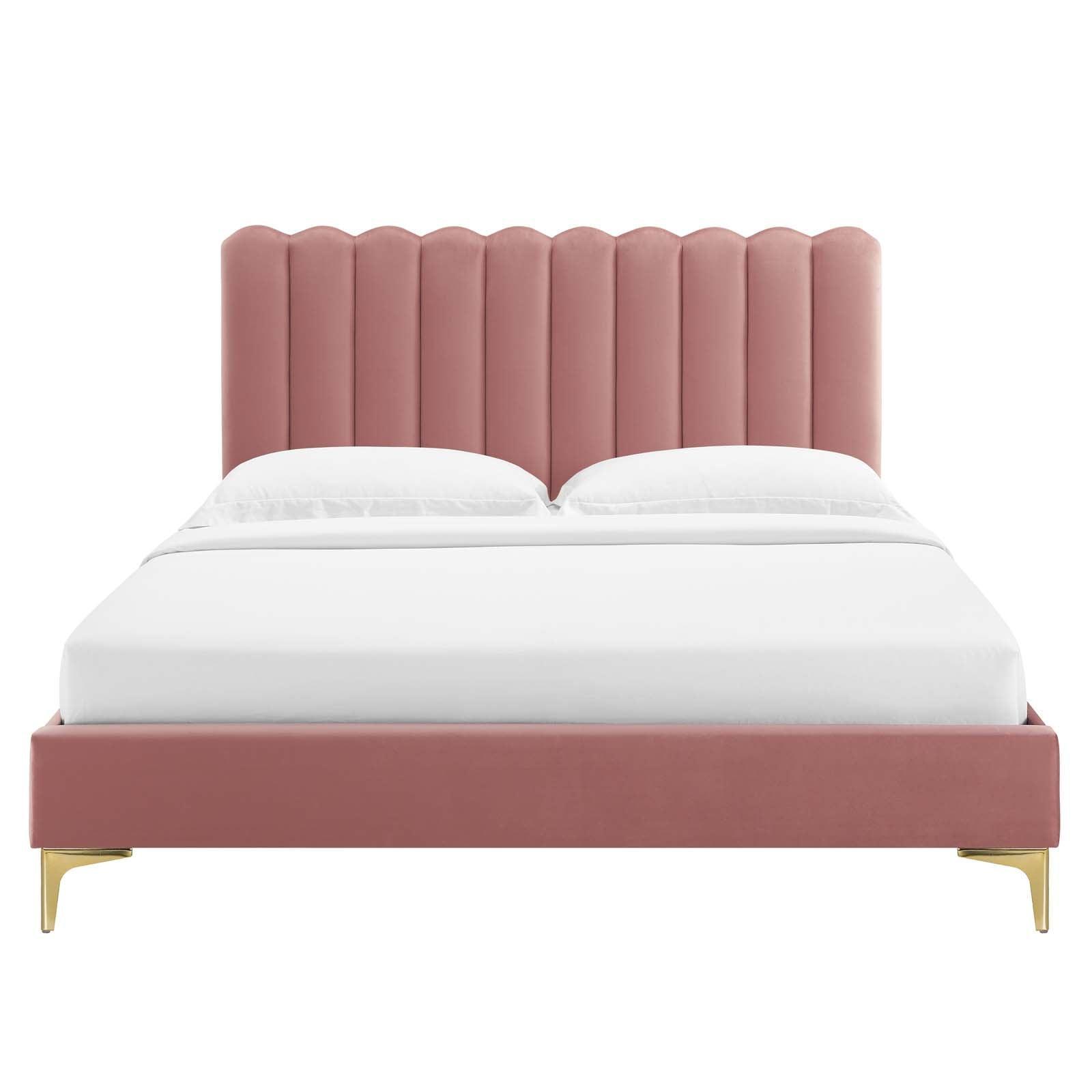 Reagan Queen Performance Velvet Platform Bed, MOD-6586 FredCo