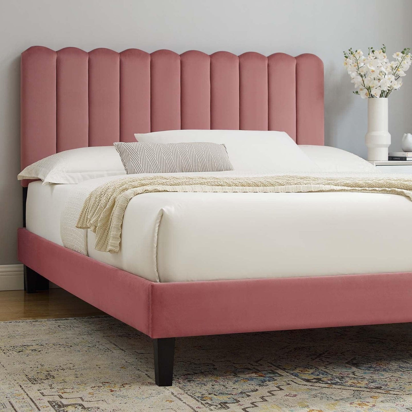 Reagan Queen Performance Velvet Platform Bed, MOD-6588 FredCo