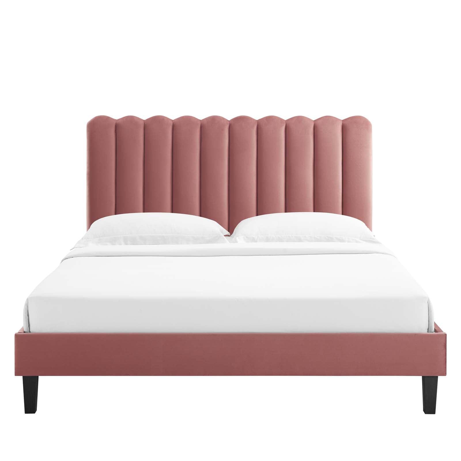 Reagan Queen Performance Velvet Platform Bed, MOD-6588 FredCo