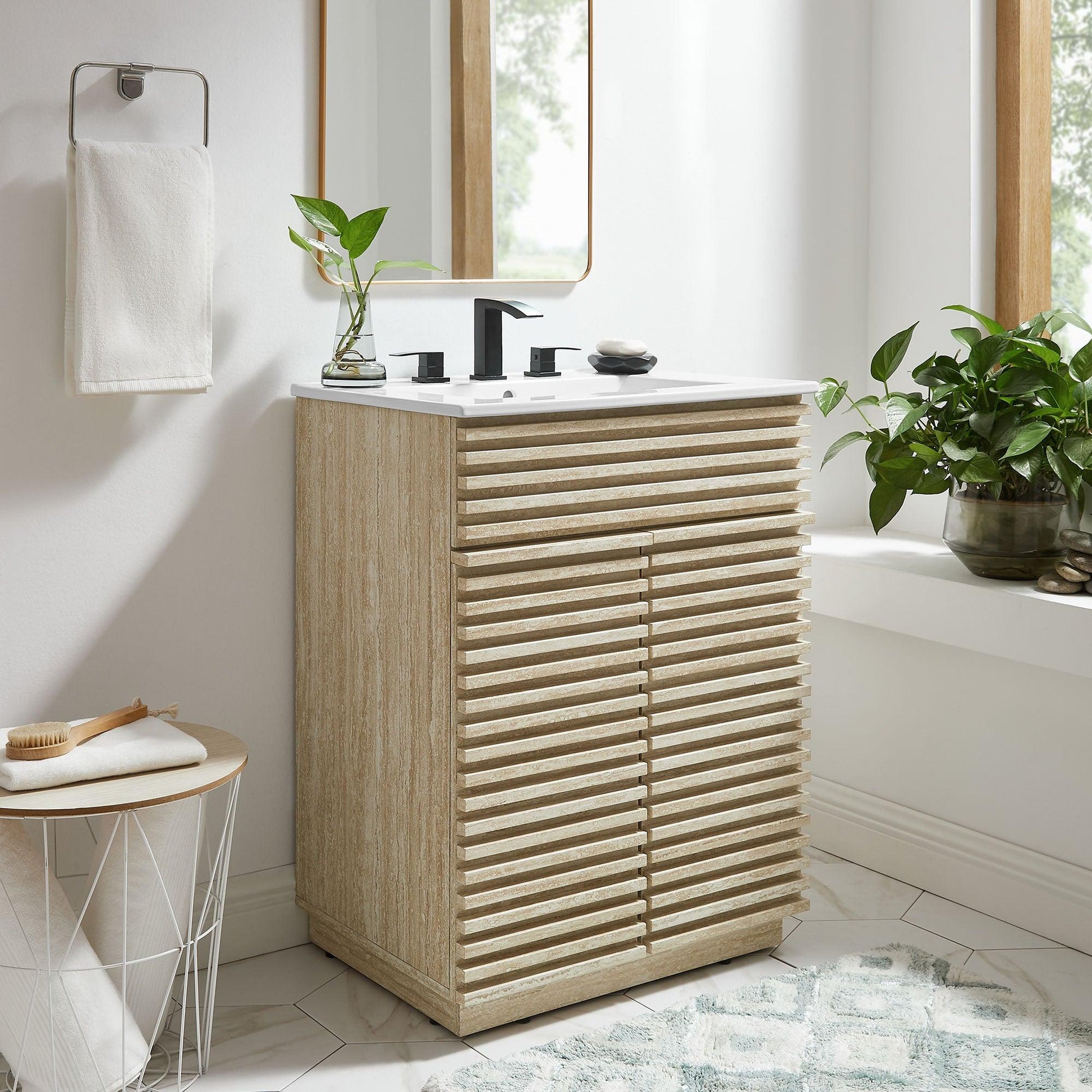 Render 24" Faux Travertine Bathroom Vanity With Sink by Modway FredCo