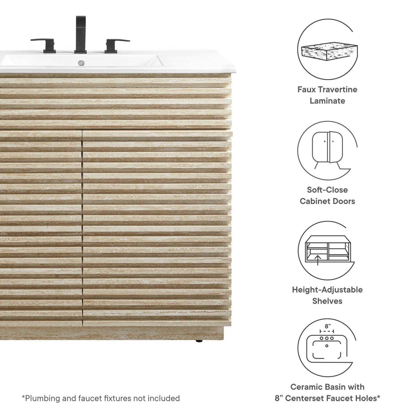 Render 36" Faux Travertine Bathroom Vanity With Sink by Modway FredCo