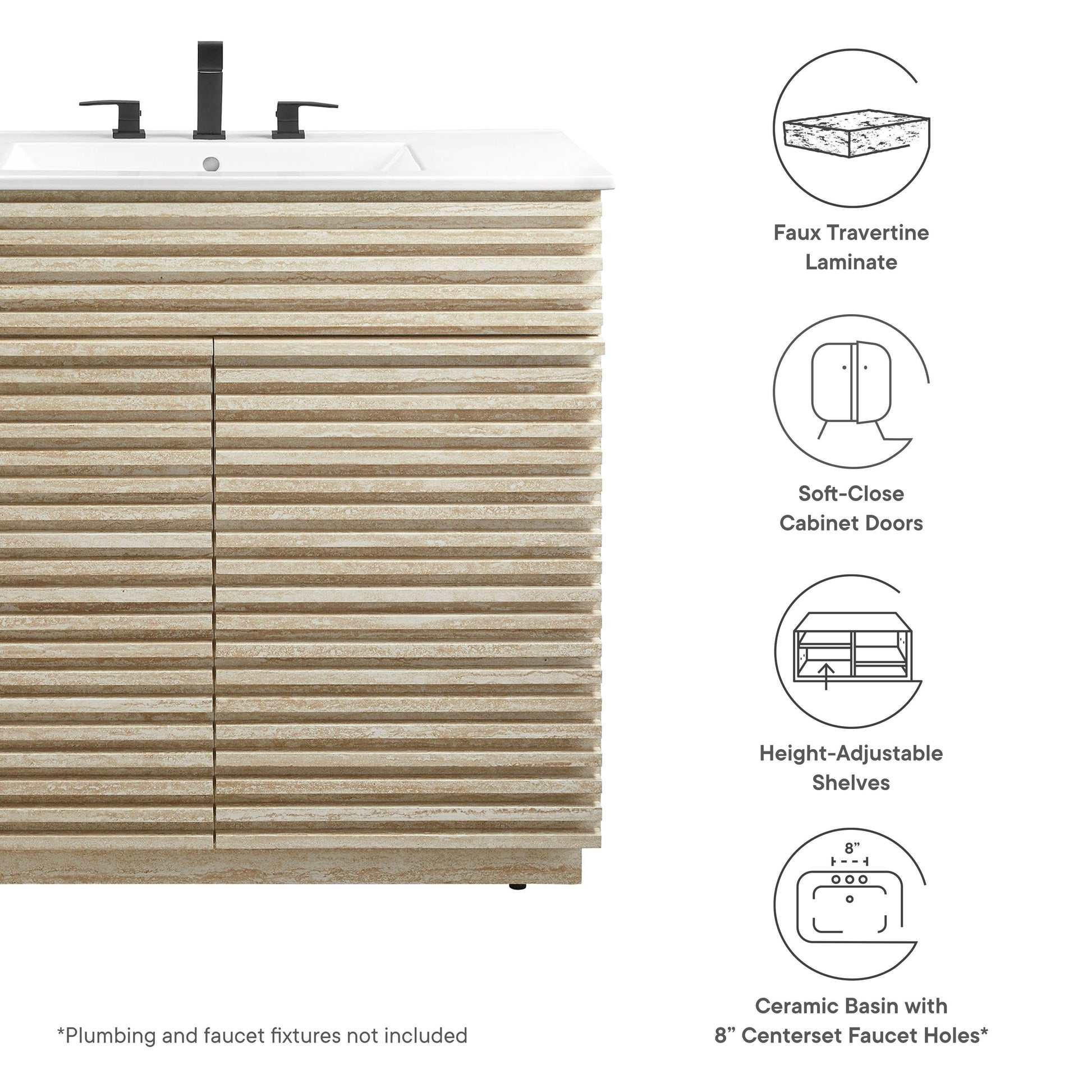 Render 36" Faux Travertine Bathroom Vanity With Sink by Modway FredCo