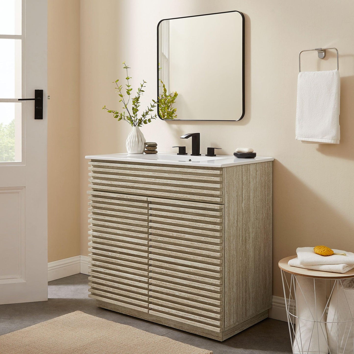 Render 36" Faux Travertine Bathroom Vanity With Sink by Modway FredCo