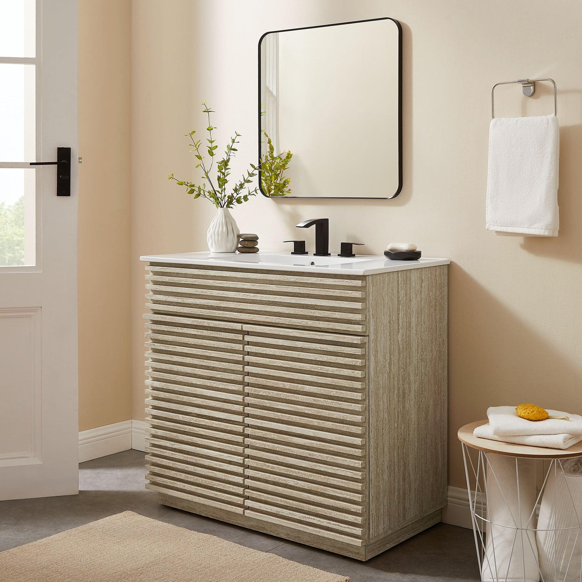 Render 36" Faux Travertine Bathroom Vanity With Sink by Modway FredCo