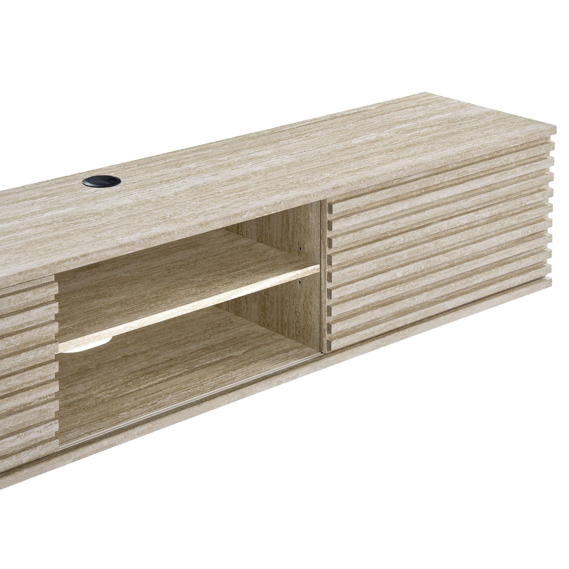 Render 70" Faux Travertine Wall-Mount Media Console TV Stand by Modway FredCo