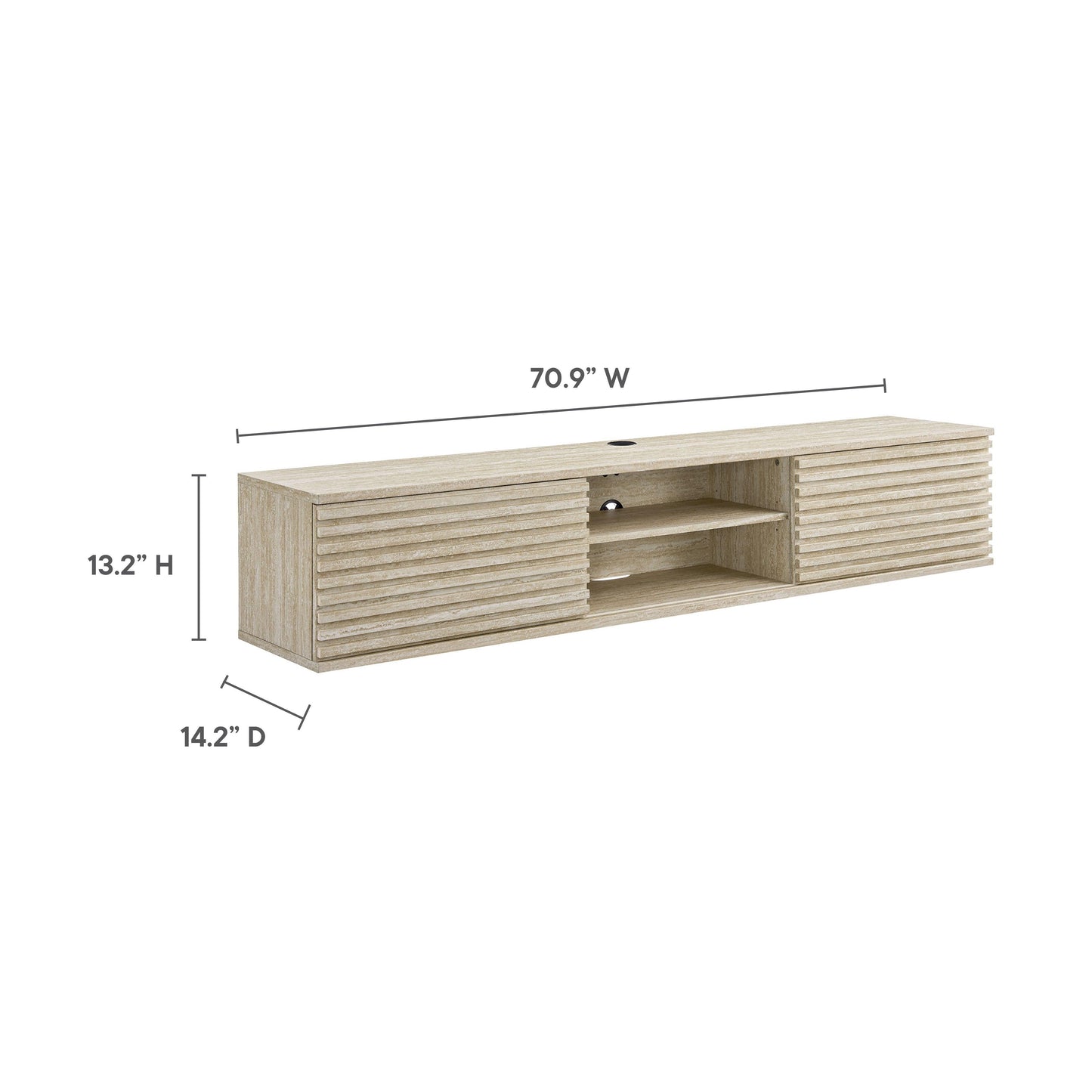 Render 70" Faux Travertine Wall-Mount Media Console TV Stand by Modway FredCo