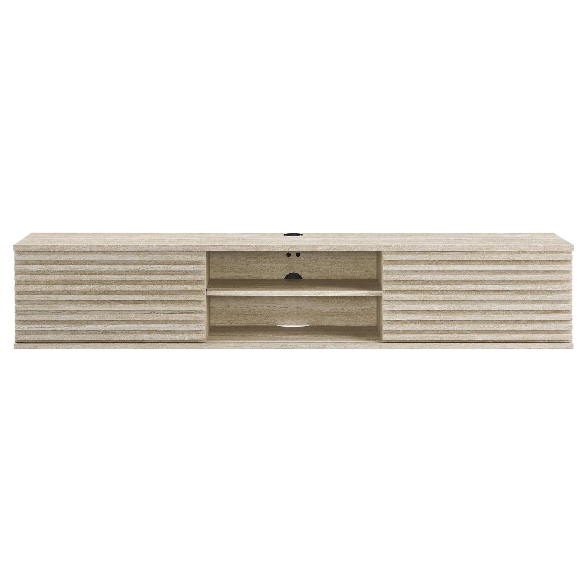 Render 70" Faux Travertine Wall-Mount Media Console TV Stand by Modway FredCo