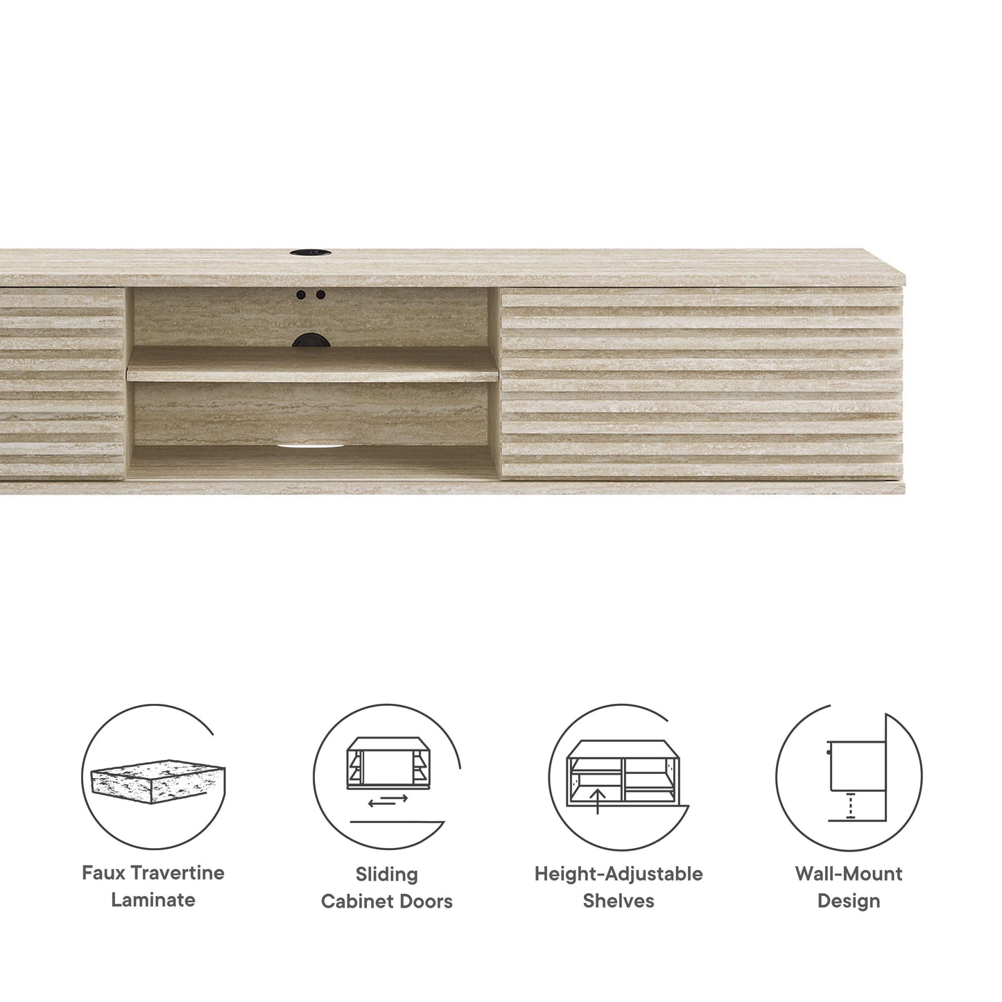 Render 70" Faux Travertine Wall-Mount Media Console TV Stand by Modway FredCo