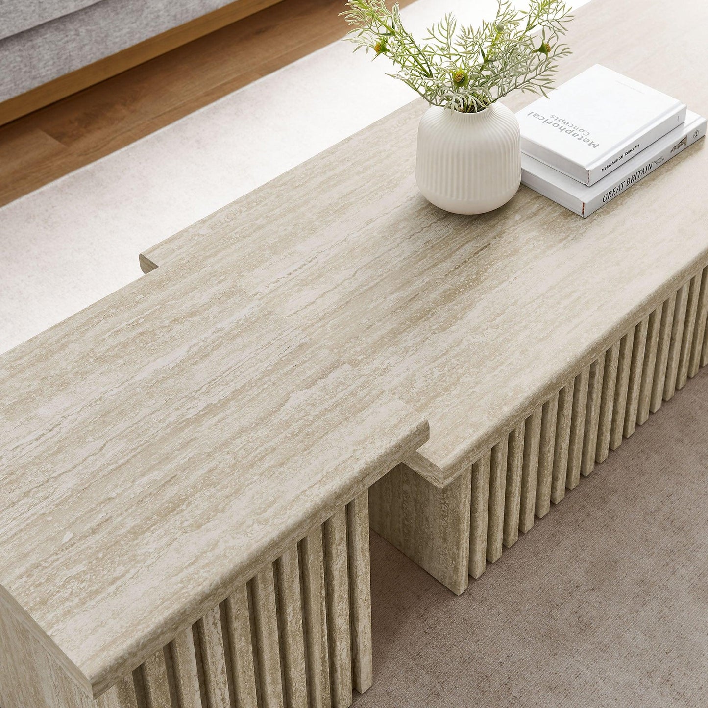 Render Nesting Faux Travertine Coffee Tables Set of 2 by Modway FredCo