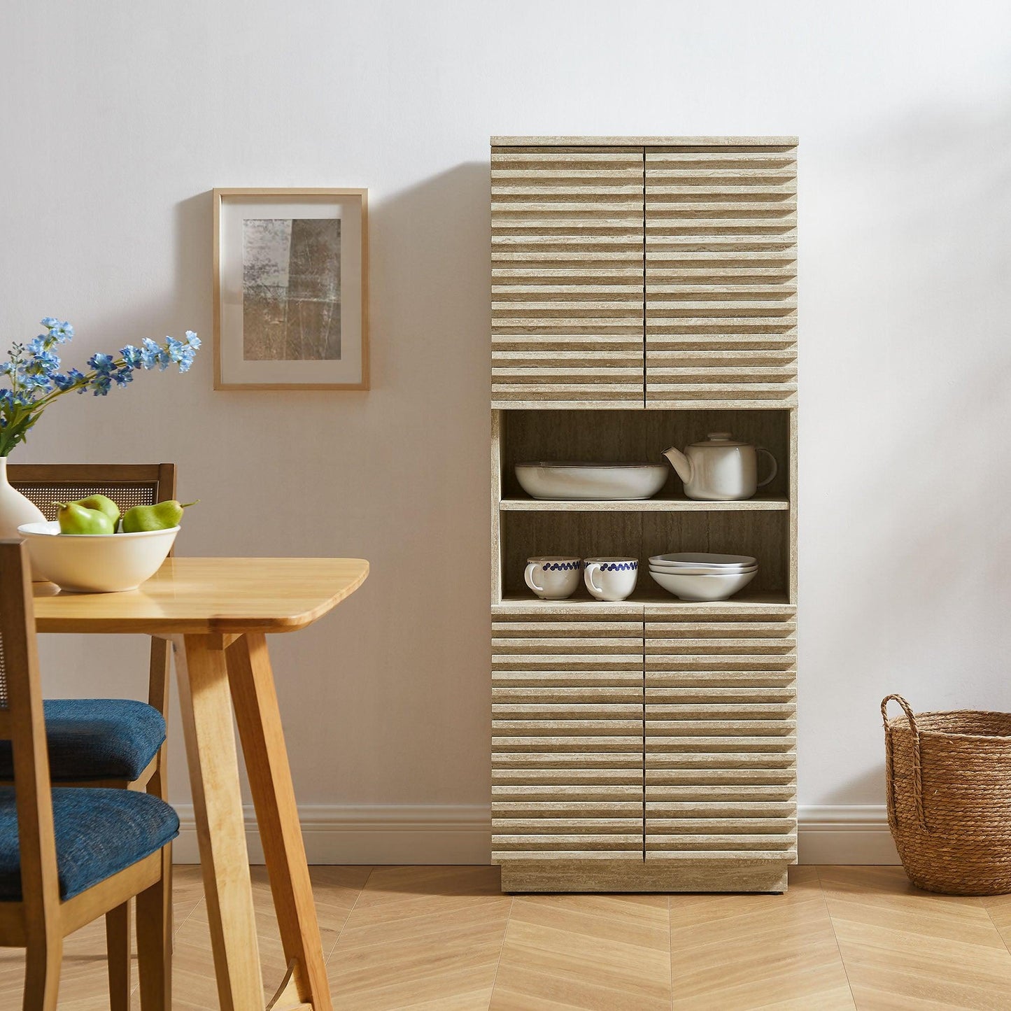 Render Tall Faux Travertine Linen Storage Cabinet by Modway FredCo