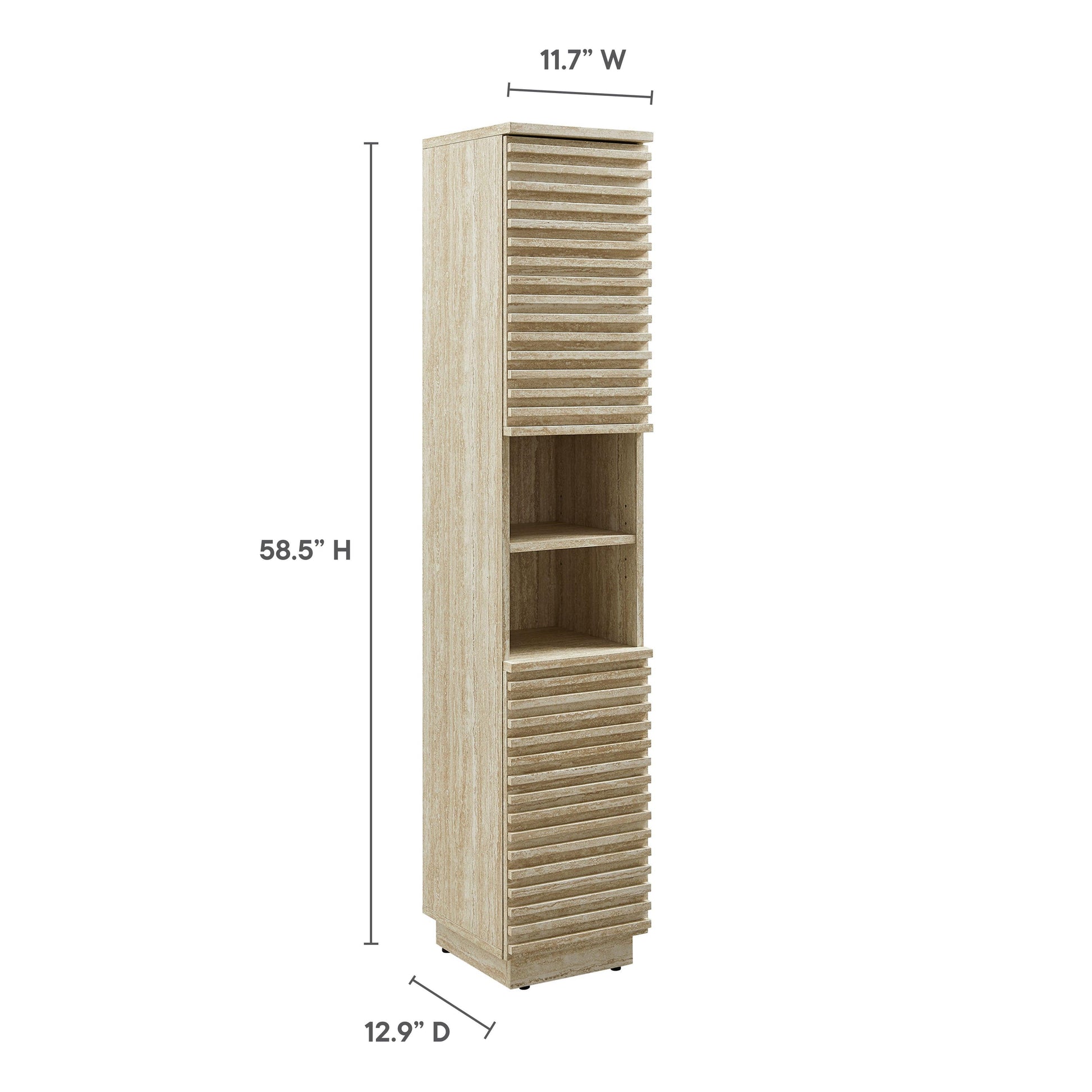Render Tall Narrow Faux Travertine Linen Storage Cabinet by Modway FredCo