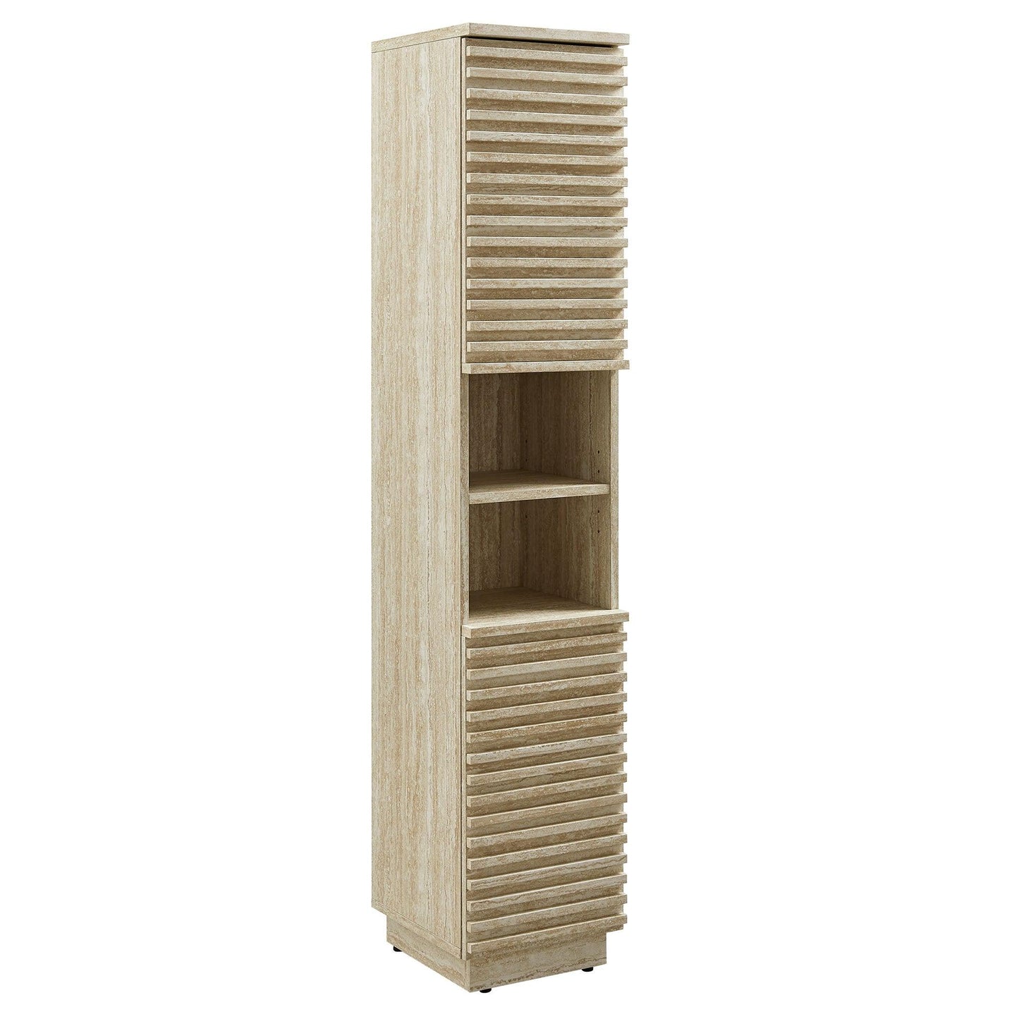 Render Tall Narrow Faux Travertine Linen Storage Cabinet by Modway FredCo