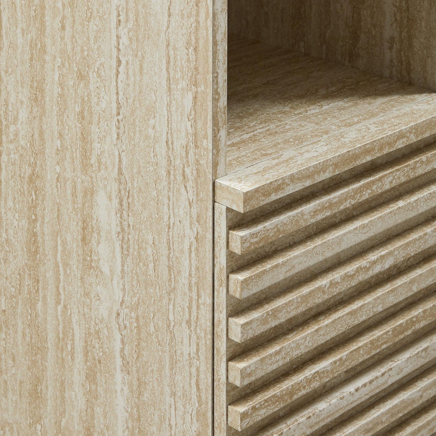 Render Tall Narrow Faux Travertine Linen Storage Cabinet by Modway FredCo