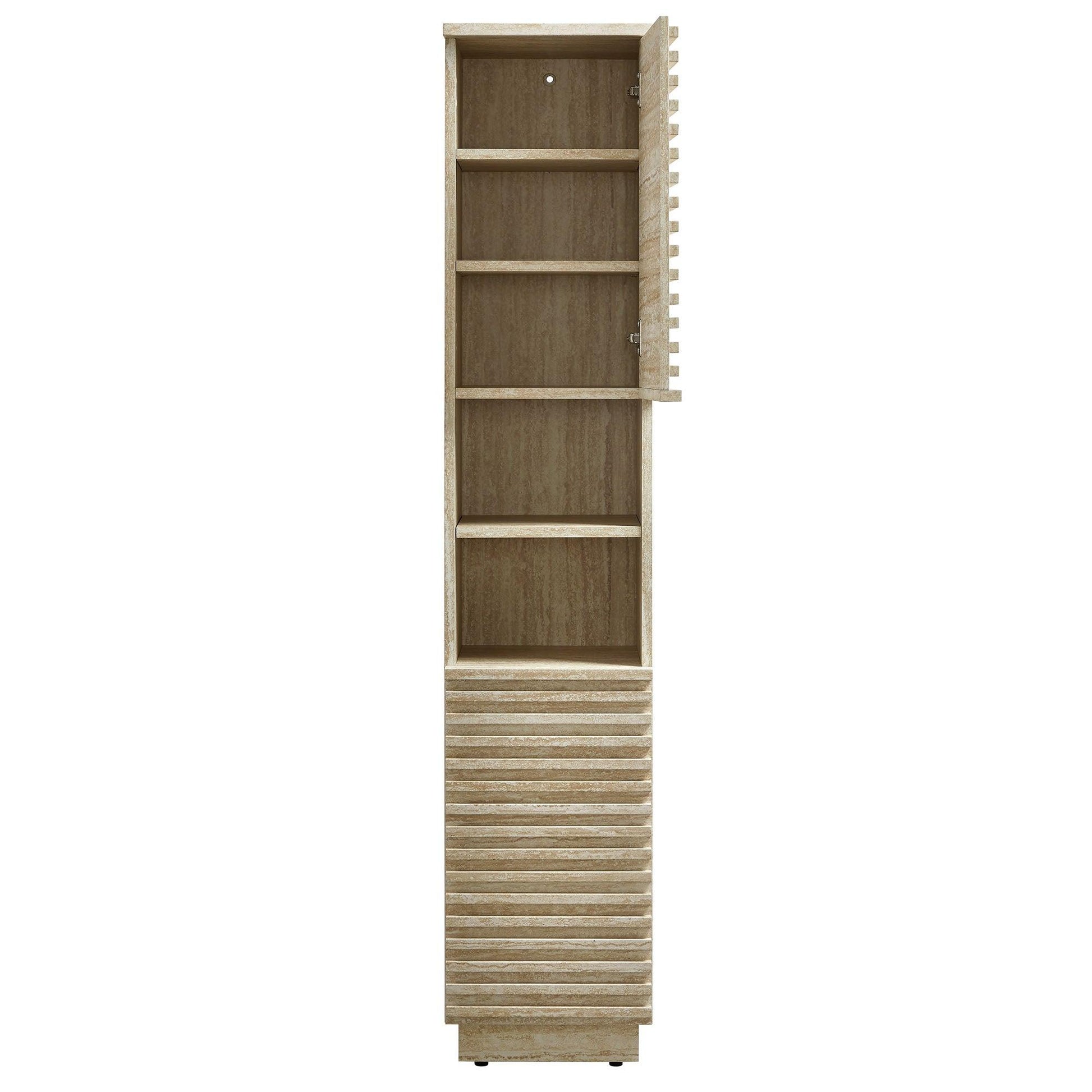 Render Tall Narrow Faux Travertine Linen Storage Cabinet by Modway FredCo
