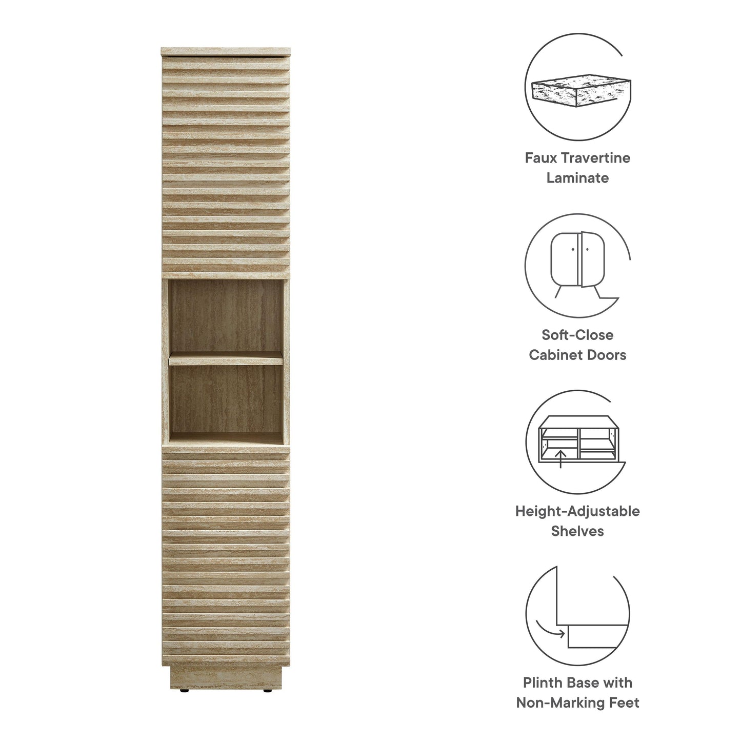 Render Tall Narrow Faux Travertine Linen Storage Cabinet by Modway FredCo