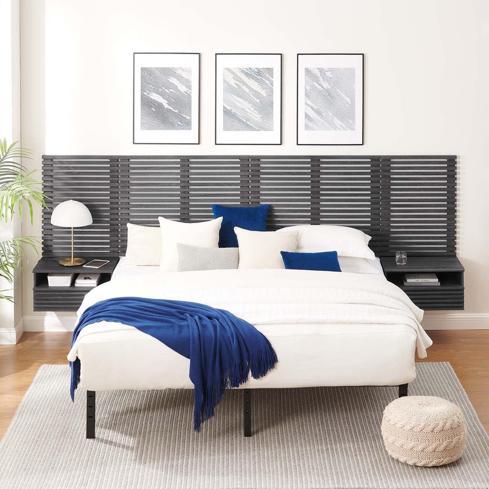 Render Wall Mount King Headboard and Modern Nightstands, MOD-7117 FredCo