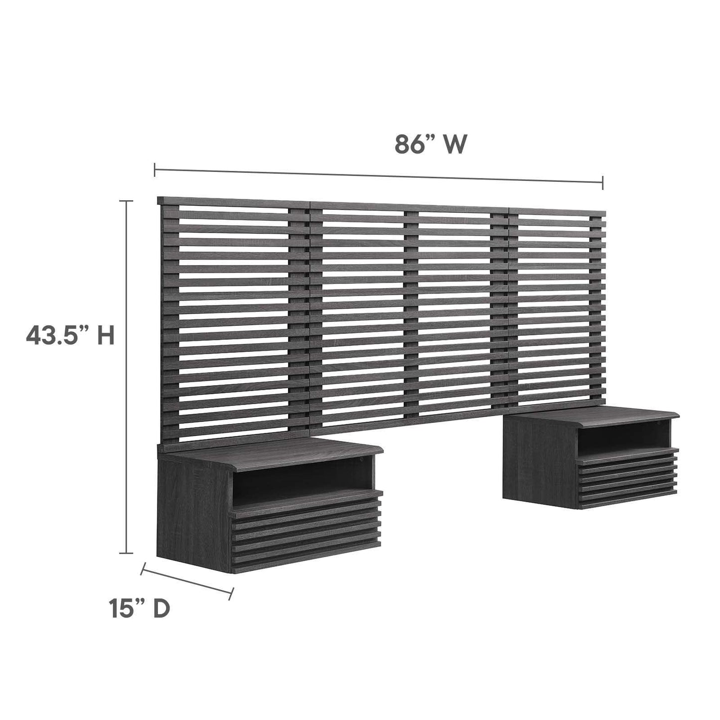 Render Wall Mount Twin Headboard and Modern Nightstands, MOD-7115 FredCo