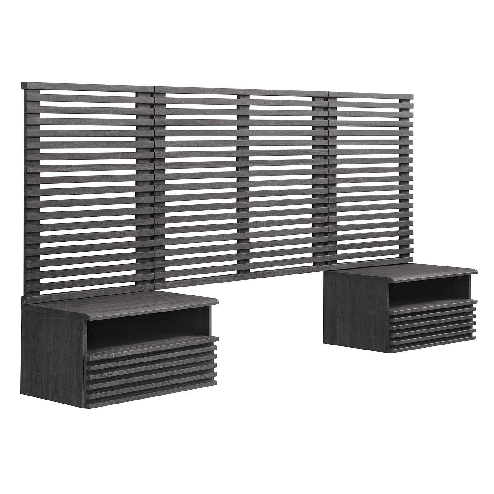 Render Wall Mount Twin Headboard and Modern Nightstands, MOD-7115 FredCo