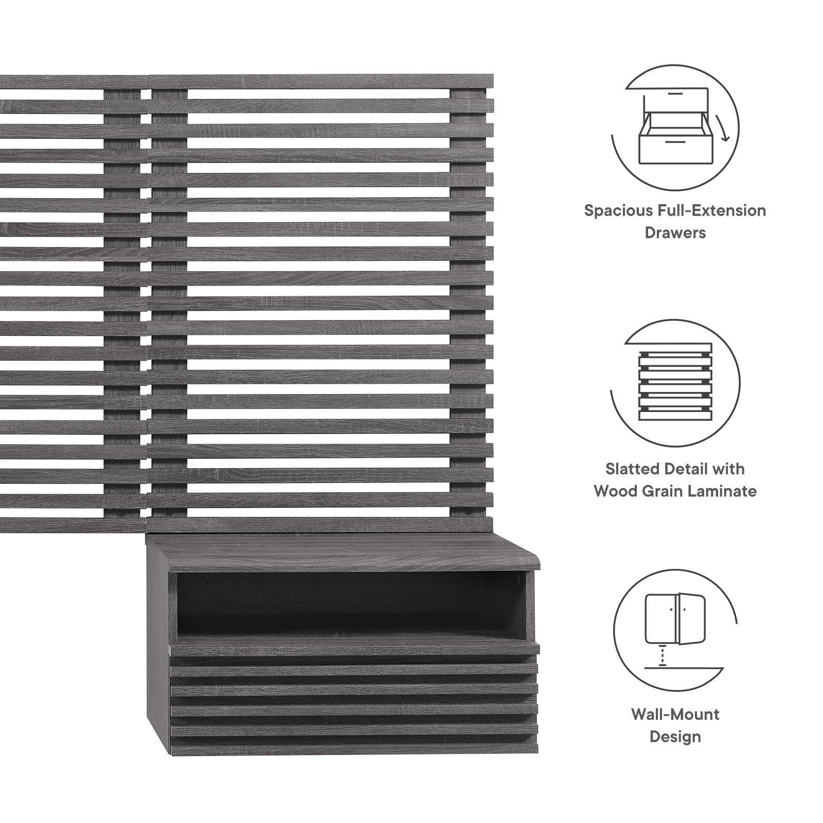 Render Wall Mount Twin Headboard and Modern Nightstands, MOD-7115 FredCo