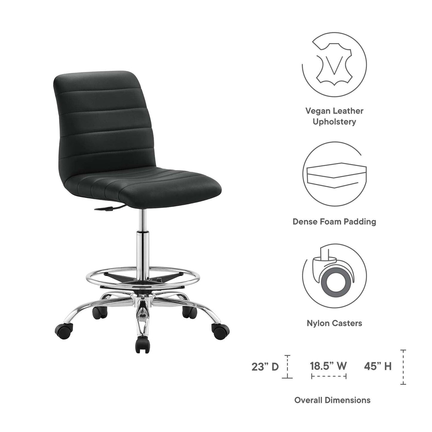 Ripple Armless Vegan Leather Drafting Chair, EEI-4980 FredCo