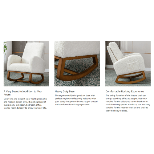 Rocking Chair Indoor Glider Chair for Nursery, White FredCo