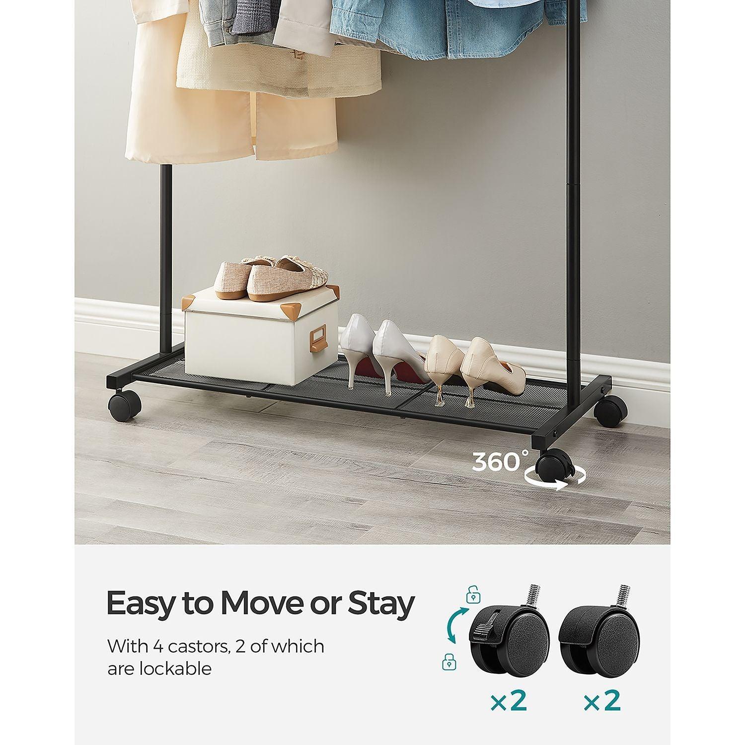 Rolling Clothes Rack with Storage Shelf FredCo