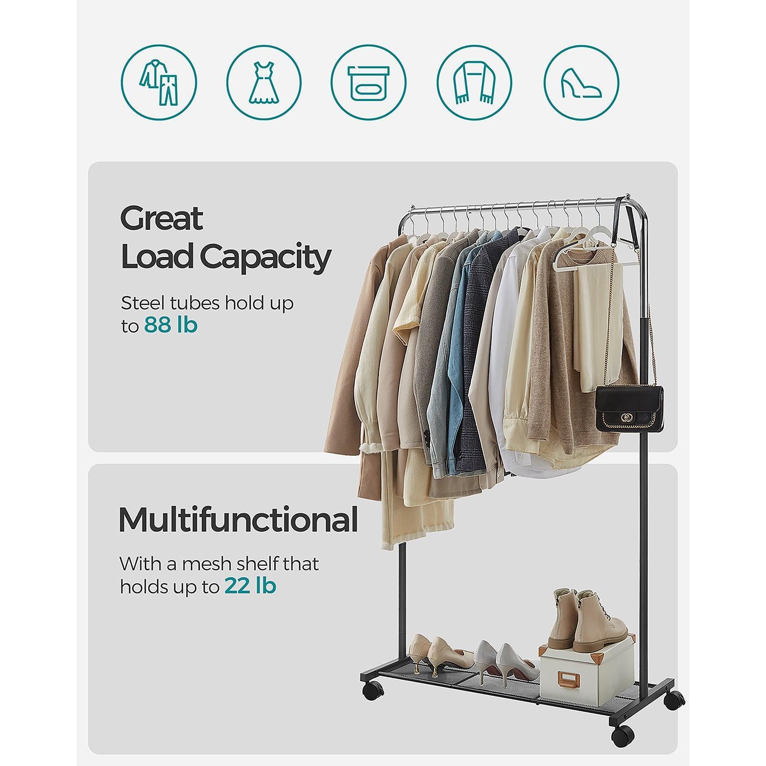 Rolling Clothes Rack with Storage Shelf FredCo