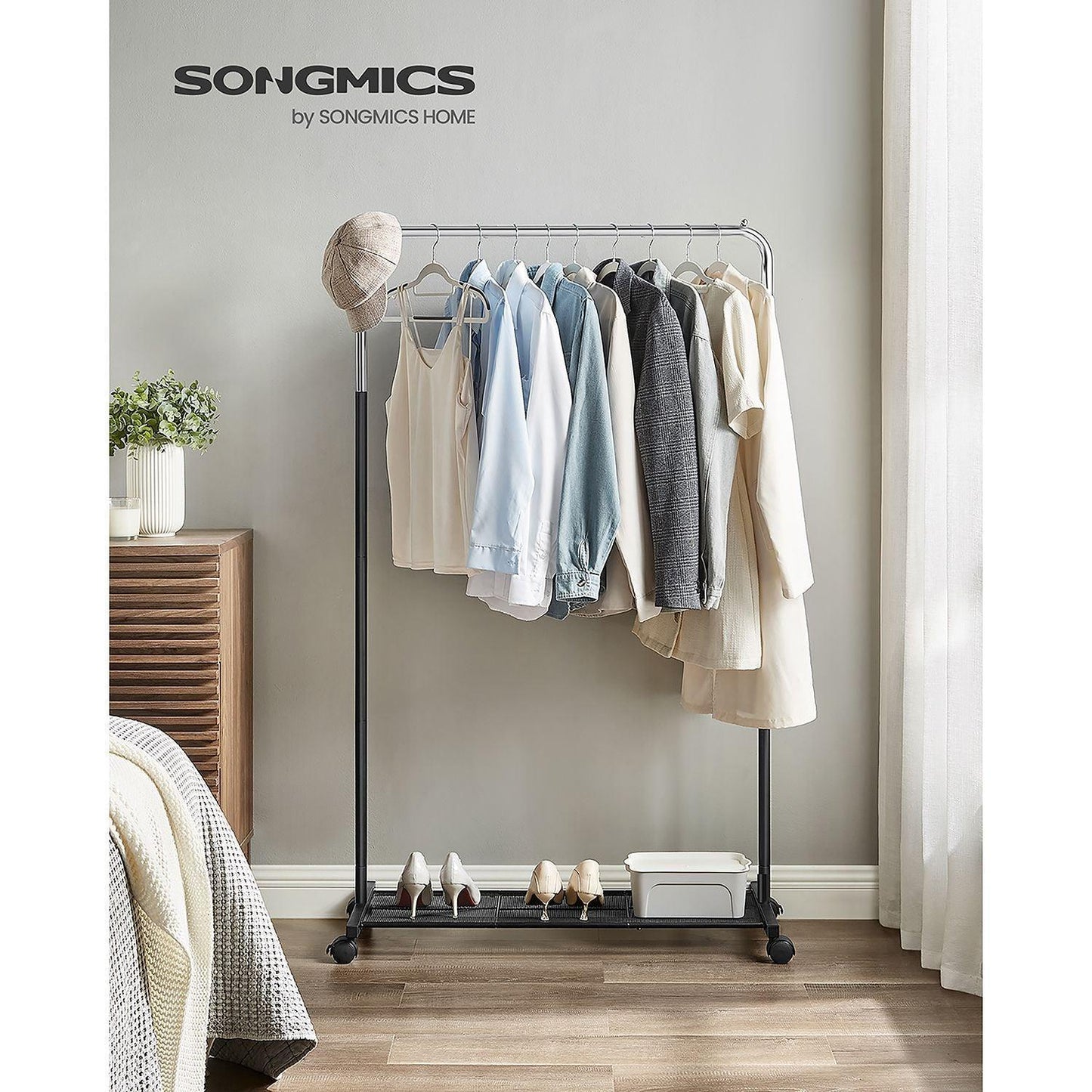 Rolling Clothes Rack with Storage Shelf FredCo