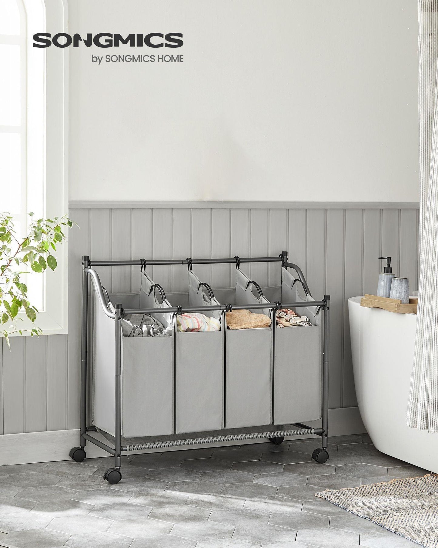 Rolling Laundry Basket with 4 Removable Bags Gray FredCo