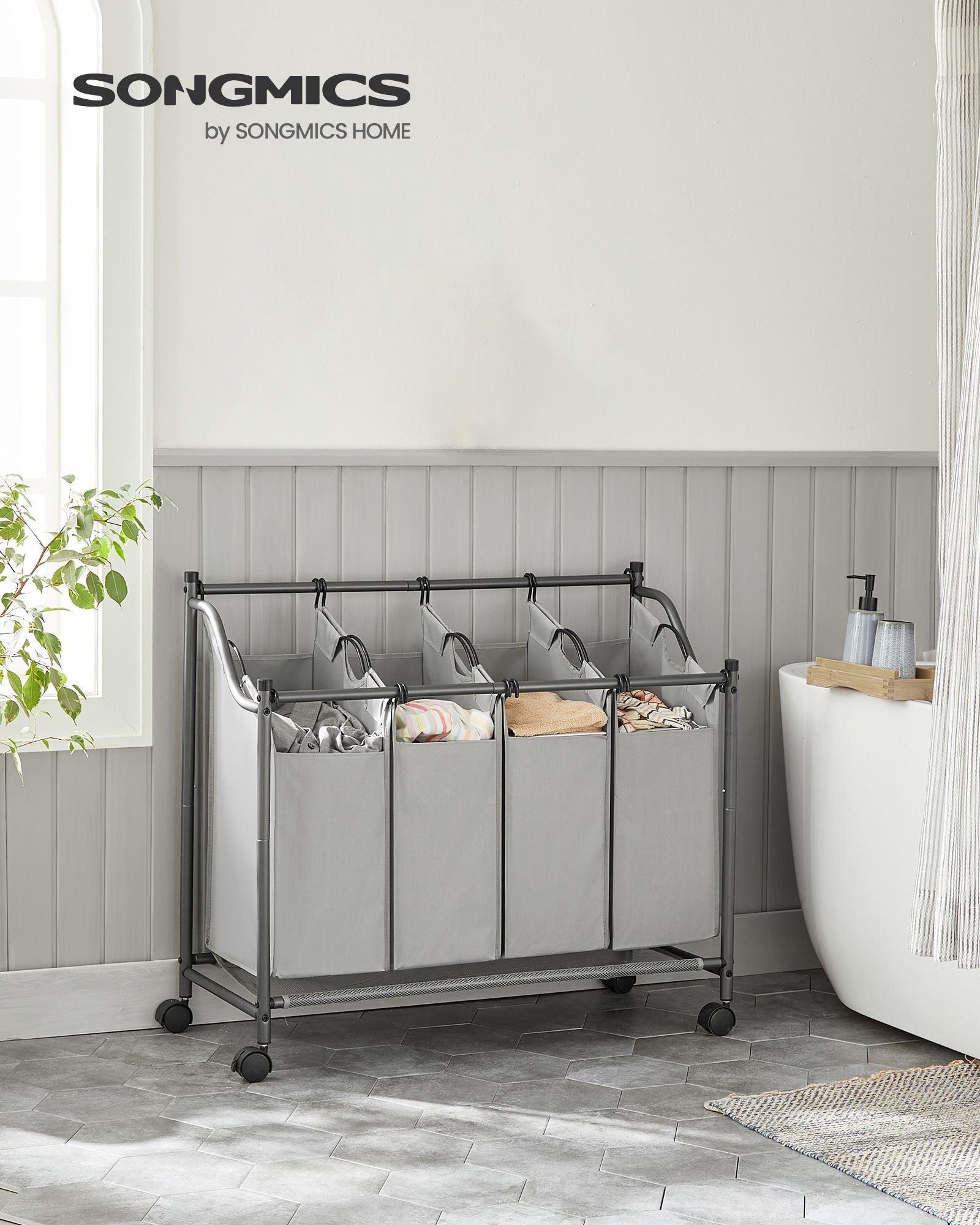 Rolling Laundry Basket with 4 Removable Bags Gray FredCo