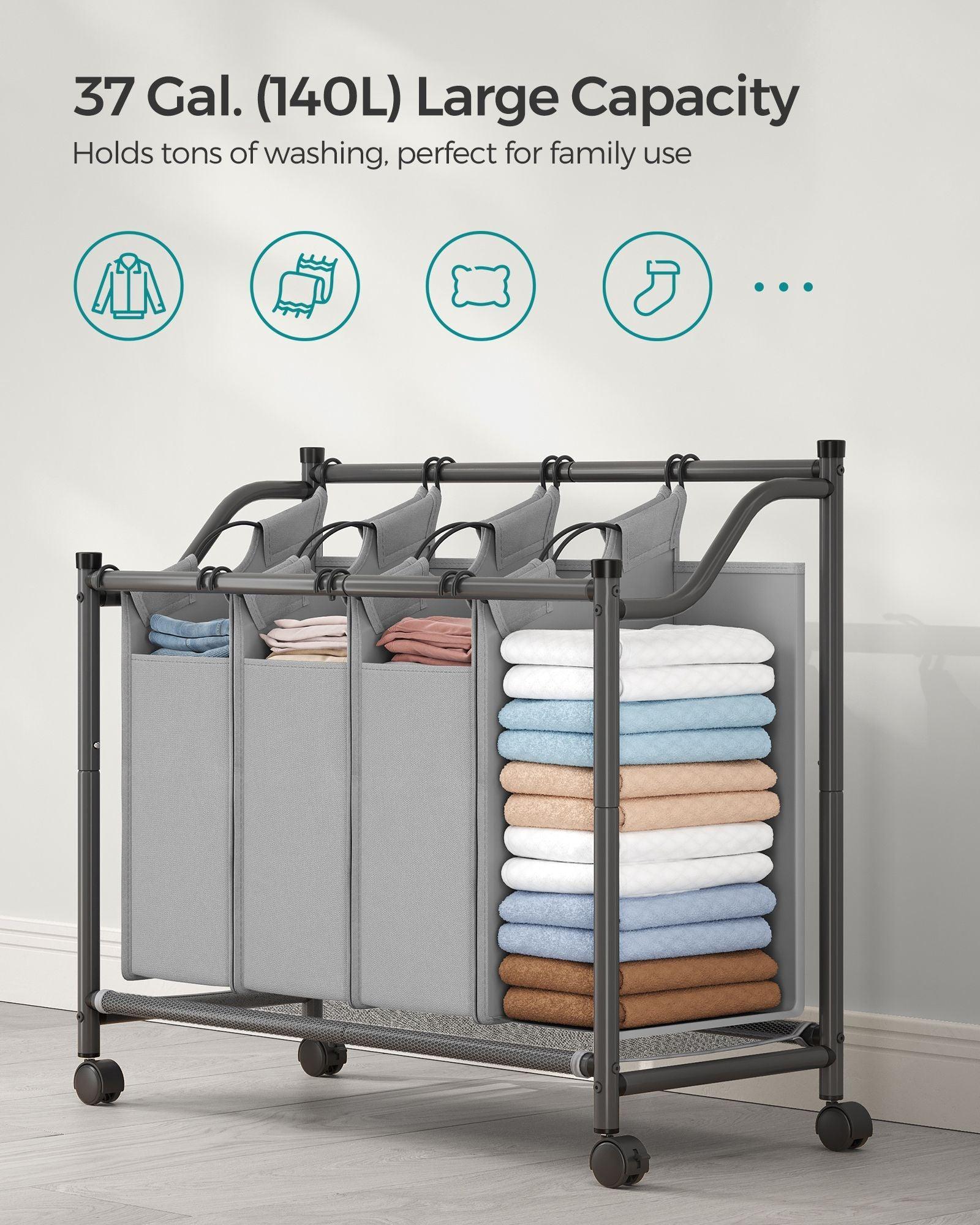 Rolling Laundry Basket with 4 Removable Bags Gray FredCo