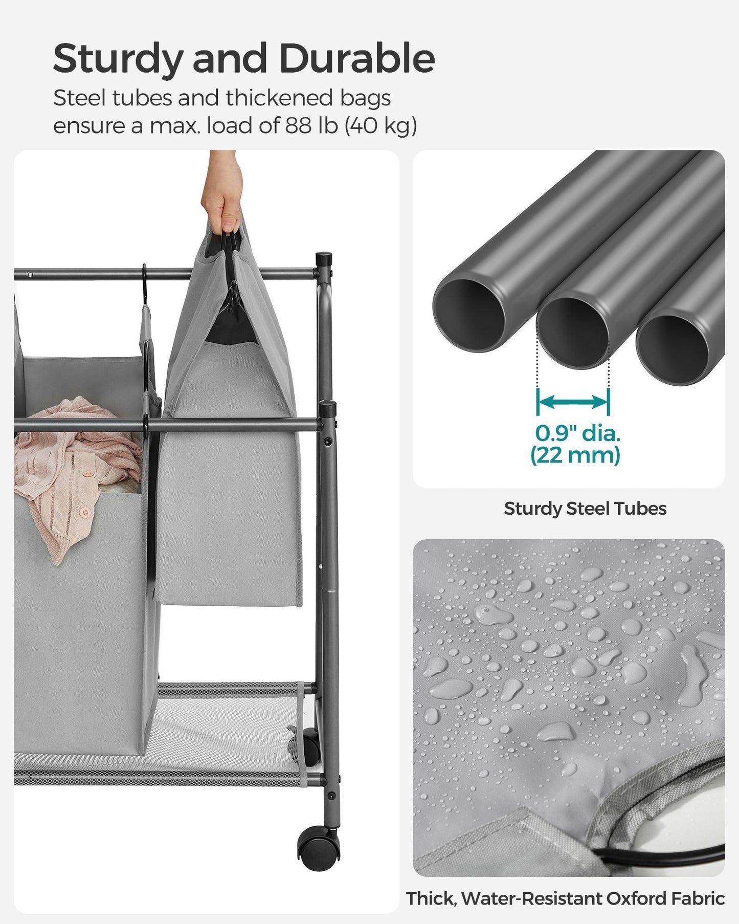 Rolling Laundry Basket with 4 Removable Bags Gray FredCo