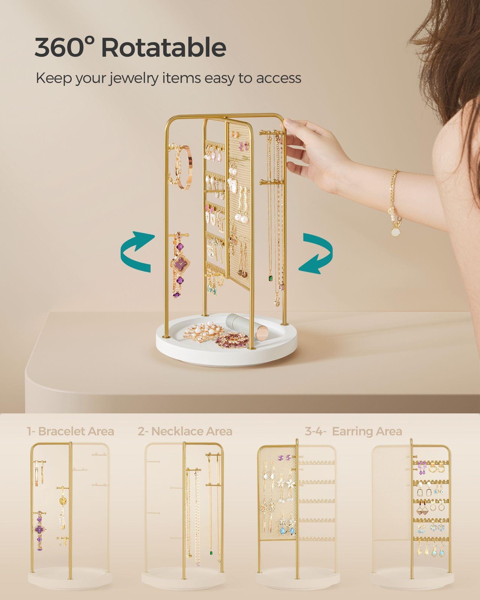 Rotating Jewellery Stand with a Bottom Tray Champagne Gold FredCo